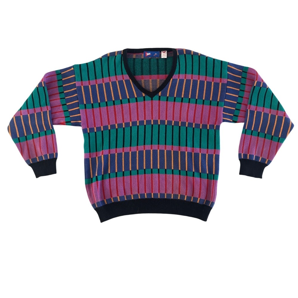Vintage Tail Mens XL V Neck Sweater 100% Cotton‎ Geometric Pattern Golf